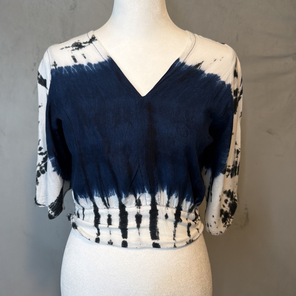 Rinjanie Batik Women's Small? Tie Dye Rayon Crop Top Open Back Handmade